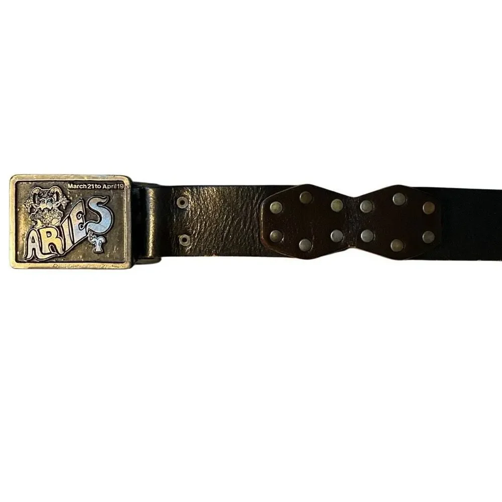 Vintage 1975 Zodiac Sign Aries Belt Buckle with 32” belt boho Whimsigoth 70s